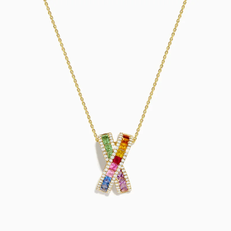 Watercolors 14K Yellow Gold Diamond Multi Color Sapphire X Pendant