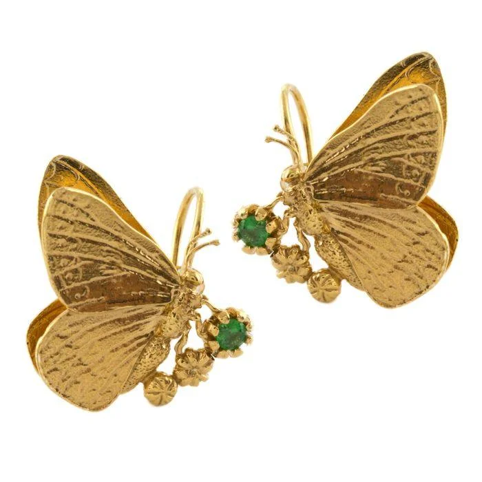 Alex Monroe Butterfly Earrings With Tsavorite