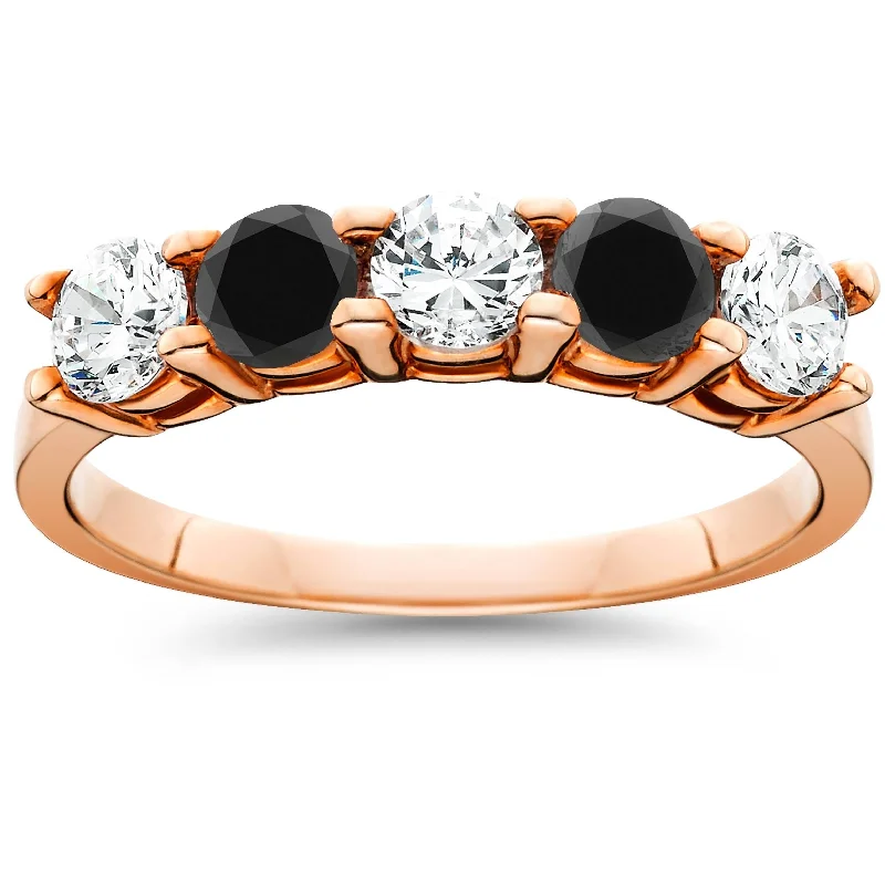 1 1/4 cttw Black & White Diamond Wedding Anniversary 5-Stone Ring Rose Gold