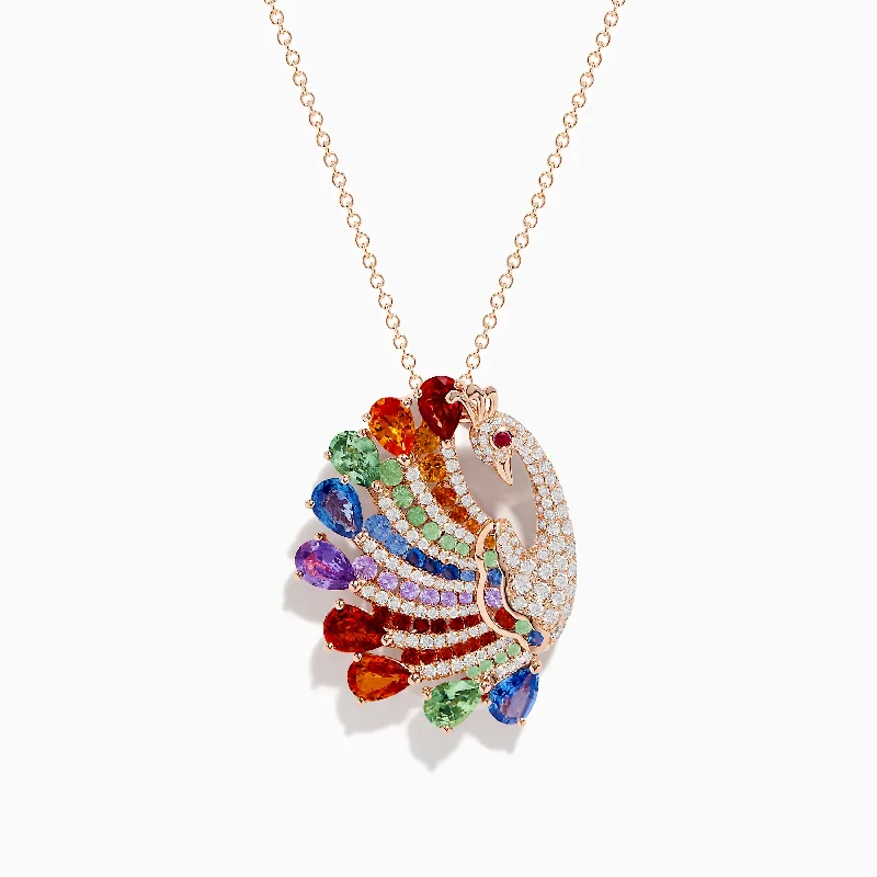 Safari 14K Rose Gold Multi Sapphire and Diamond Peacock Pendant