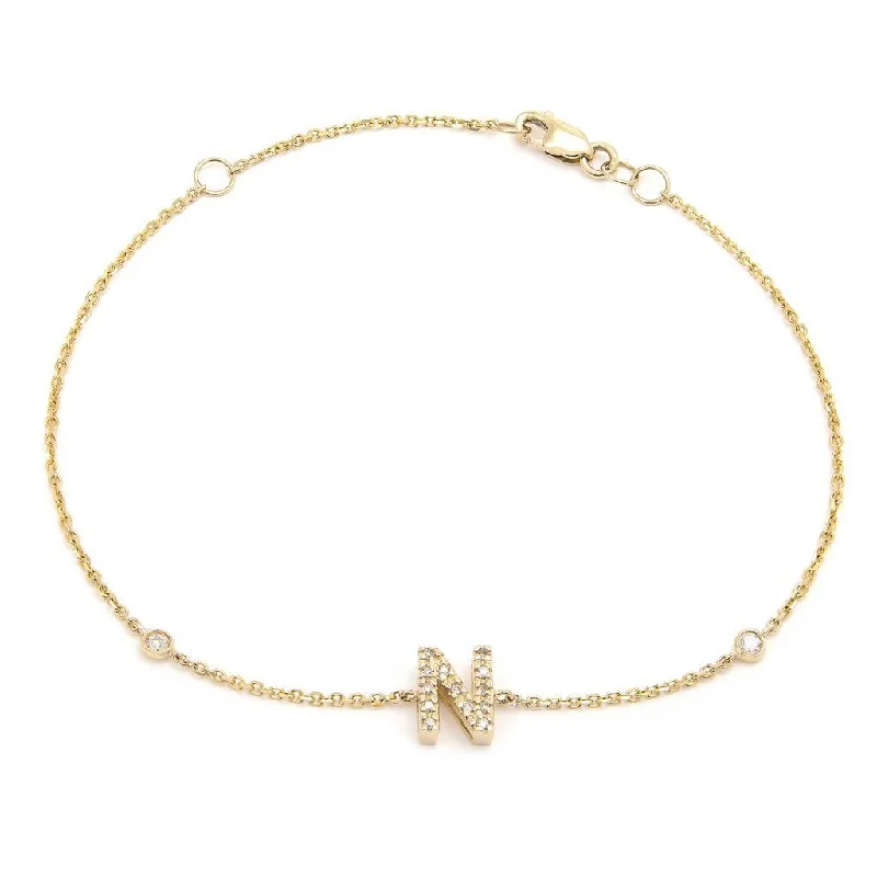 14K Gold Initial "N" Bracelet With Diamonds