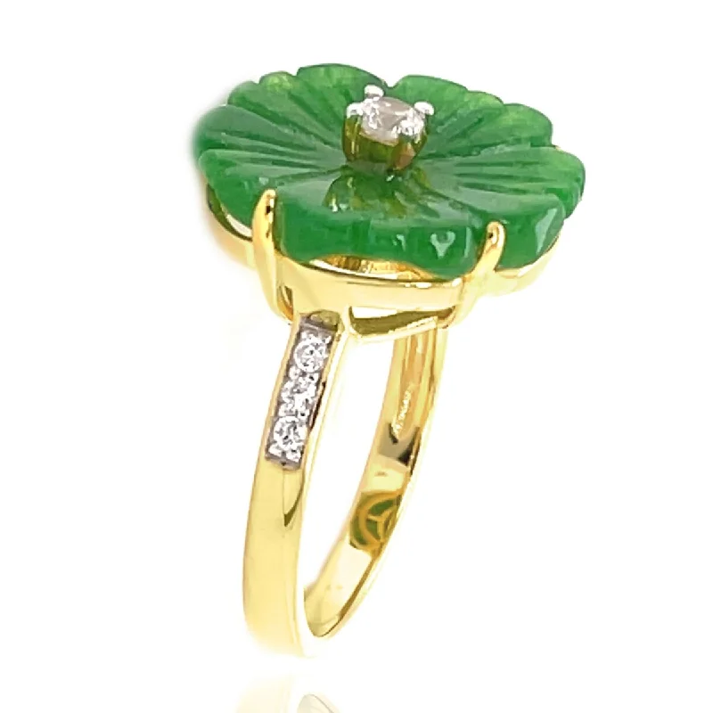 18k Yellow Gold Plated Over Sterling Silver Dyed Green Jade Gemstone Flower Ring