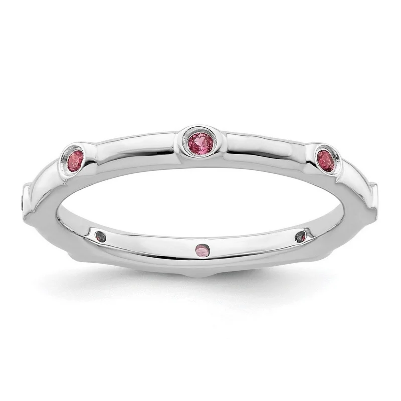 Curata 925 Sterling Silver Bezel Polished Stackable Expressions Pink Tourmaline Ring