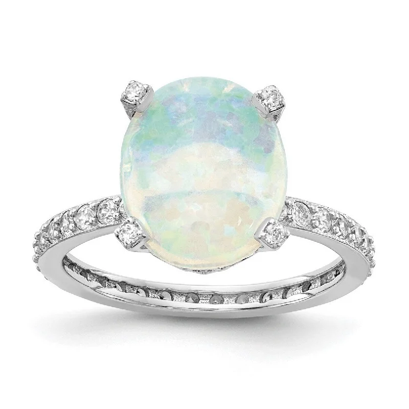 Curata Cheryl M 925 Sterling Silver Lab Created White Opal Ring