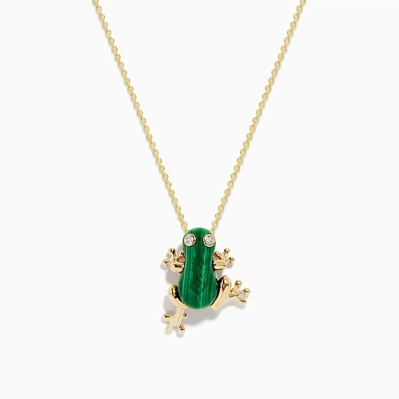 Safari 14K Yellow Gold Malachite and Diamond Frog Pendant