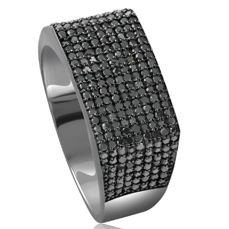 1Ct Black Diamond Men's Black Gold Pave Wedding Ring