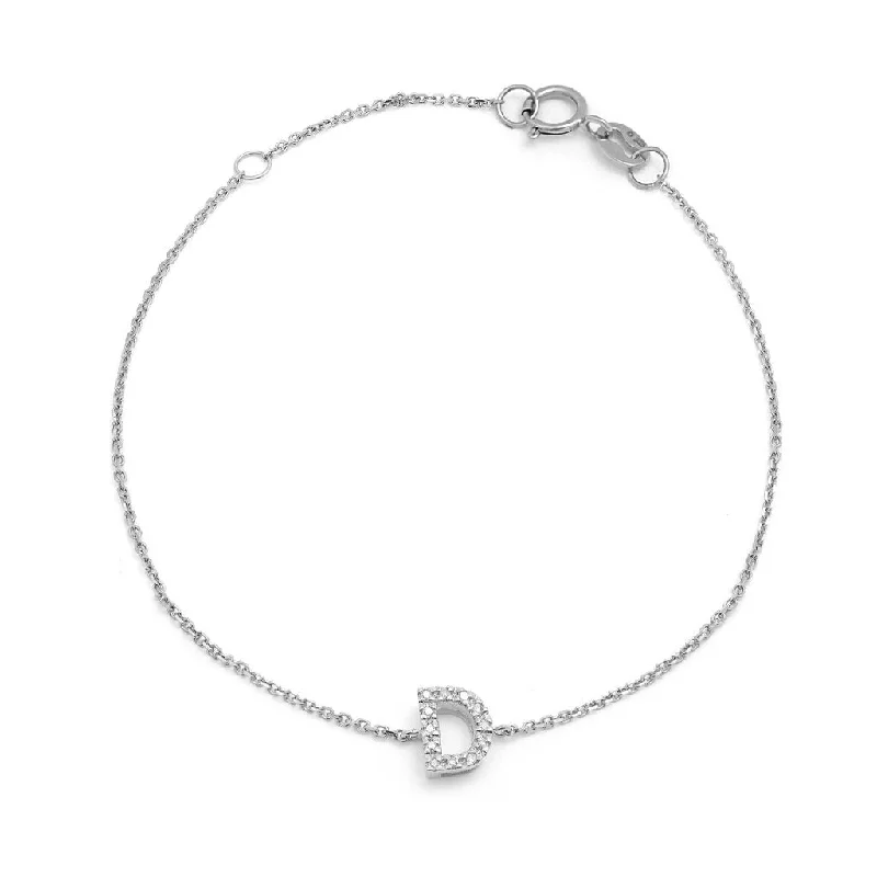 14K White Gold Diamond Initial "D" Bracelet