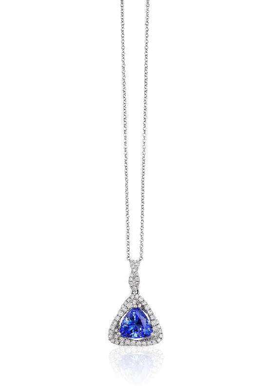 14K White Gold Trillion Tanzanite and Diamond Pendant, 1.71 TCW