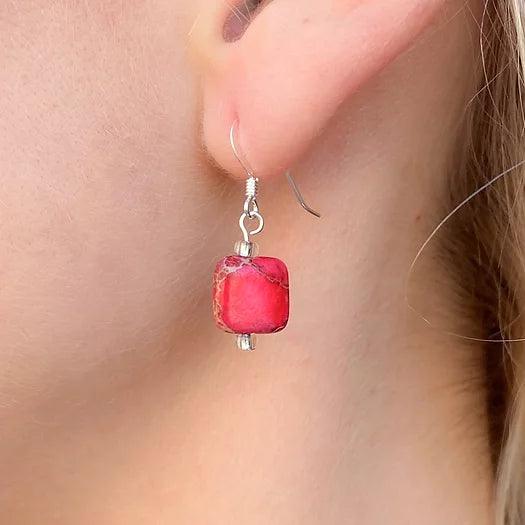 Carrie Elspeth Pink Jasper Pillows Drop Earrings