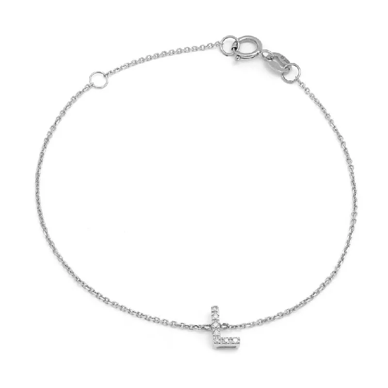 14K White Gold Diamond Initial "L" Bracelet