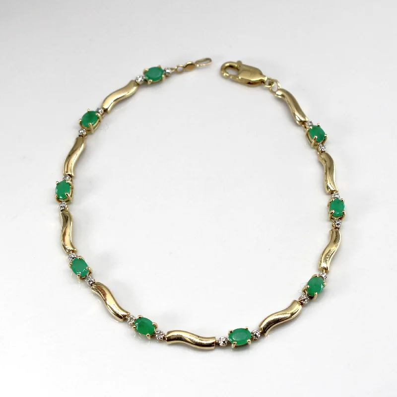 Emerald & Diamond Chain Bracelet | 1.08ctw | 0.01ctw | 7"|