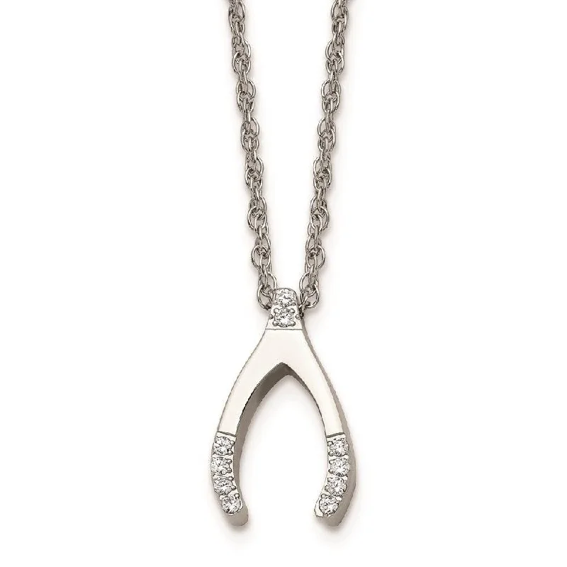 Stainless Steel w/ CZ Wishbone Necklace