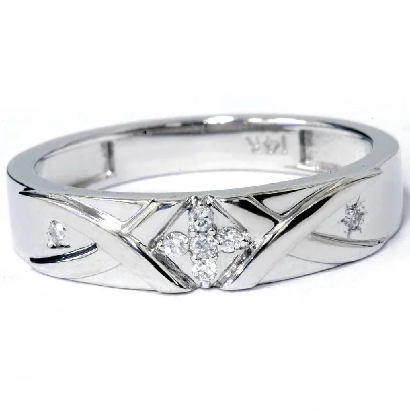 Mens Diamond Cross Ring White Gold