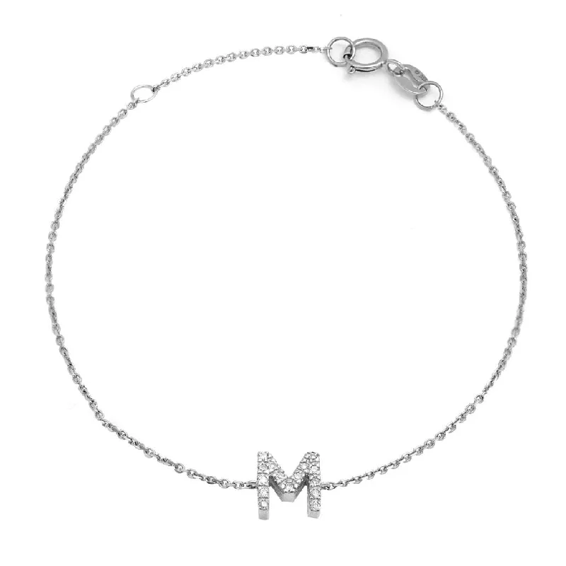 14K White Gold Diamond Initial "M" Bracelet