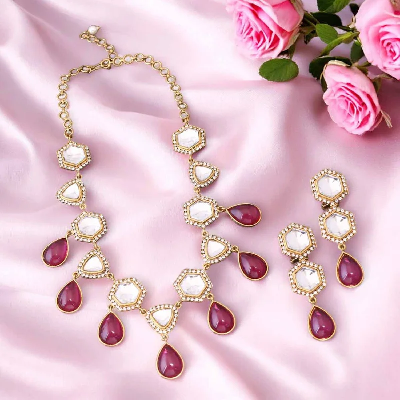 Wine Siyana Kundan Jewellery Set