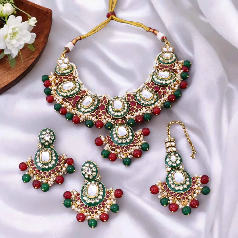 Multicolor Aachal Kundan Jewellery Set