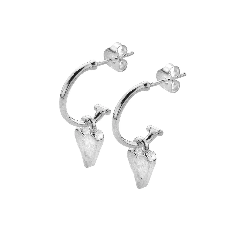 Sea Gems Silver Hoop Earrings With Textured Heart