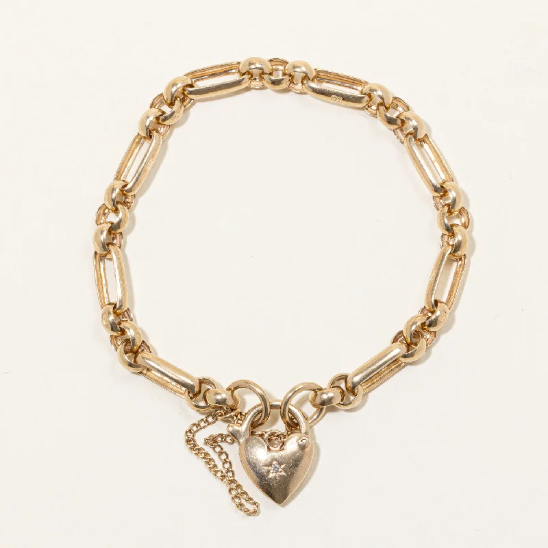 Diamond Heart Lock Bracelet | 0.02ct | 7" |