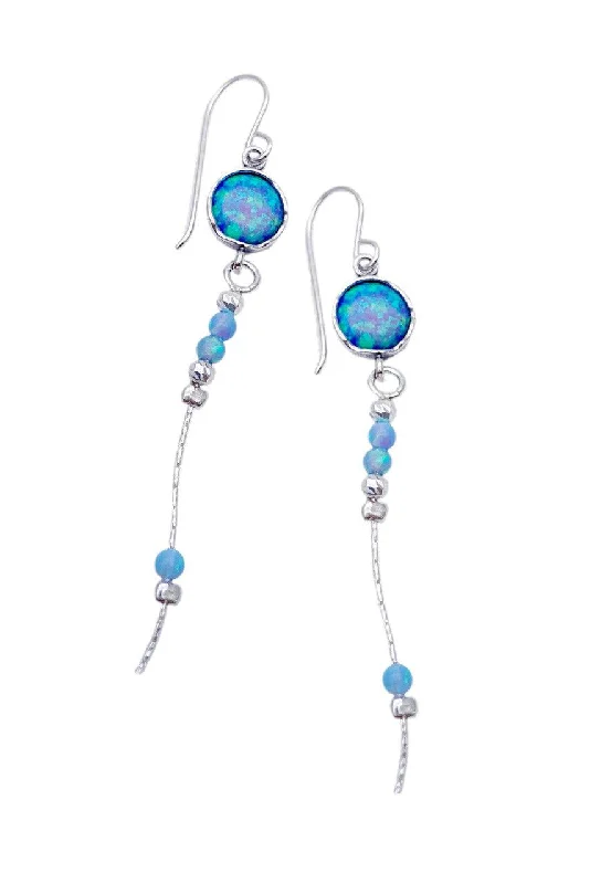 Silver Long Silver Chain Opal Earrings