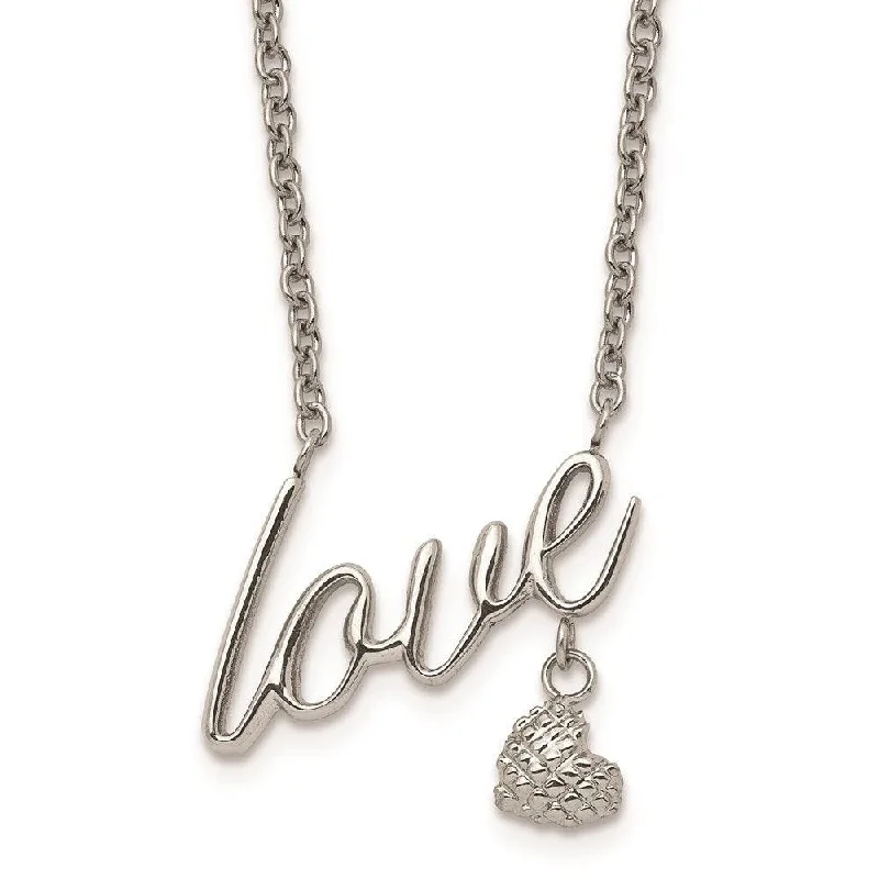 Stainless Steel Polished LOVE 16.5in w/4in. ext. Necklace