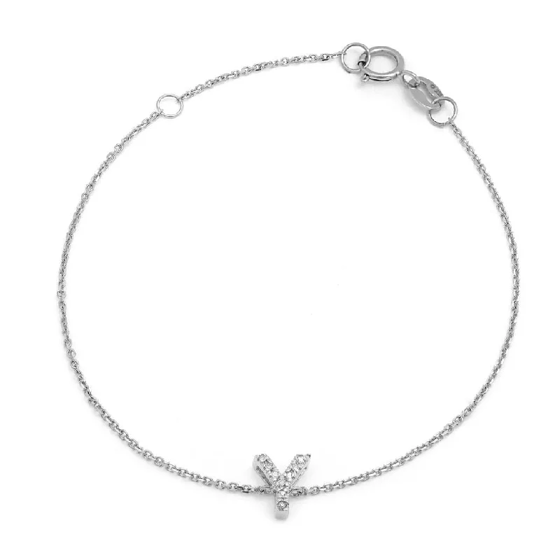 14K White Gold Diamond Initial "Y" Bracelet