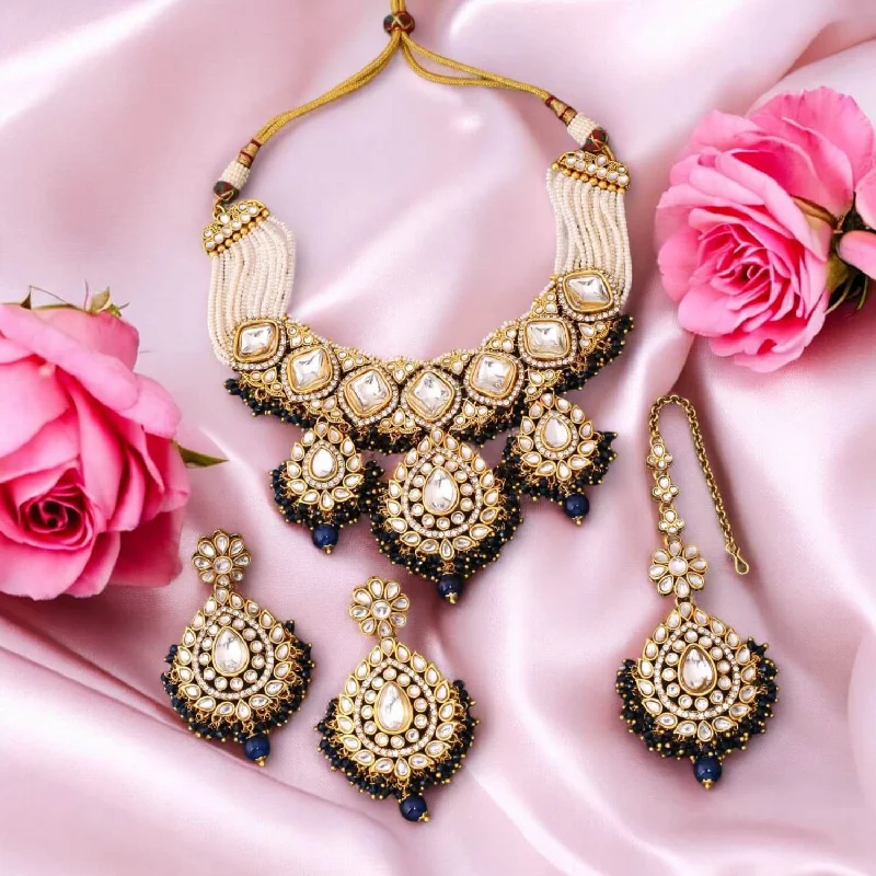 Navy Bhavya Kundan Jewellery Set