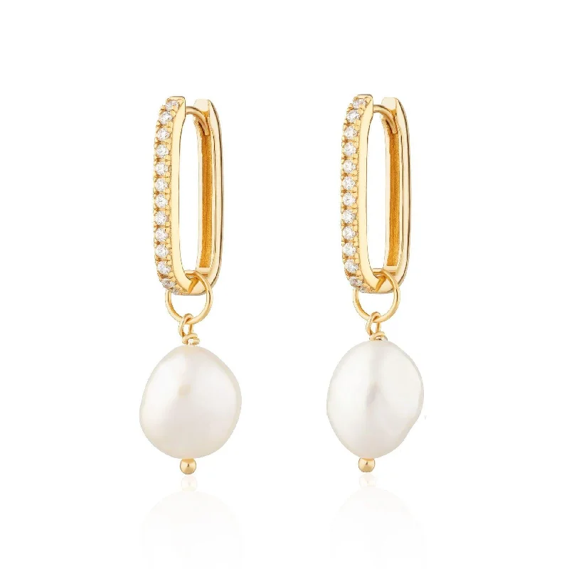 Scream Pretty Hannah Martin Sparkle Oval Hoop Earrings with Baroque Pearls