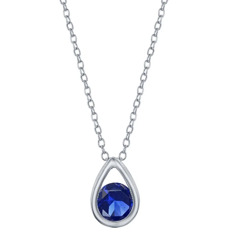 Classic Women's Necklace - Sterling Silver Round Created Sapphire Pear-shaped | M-6895