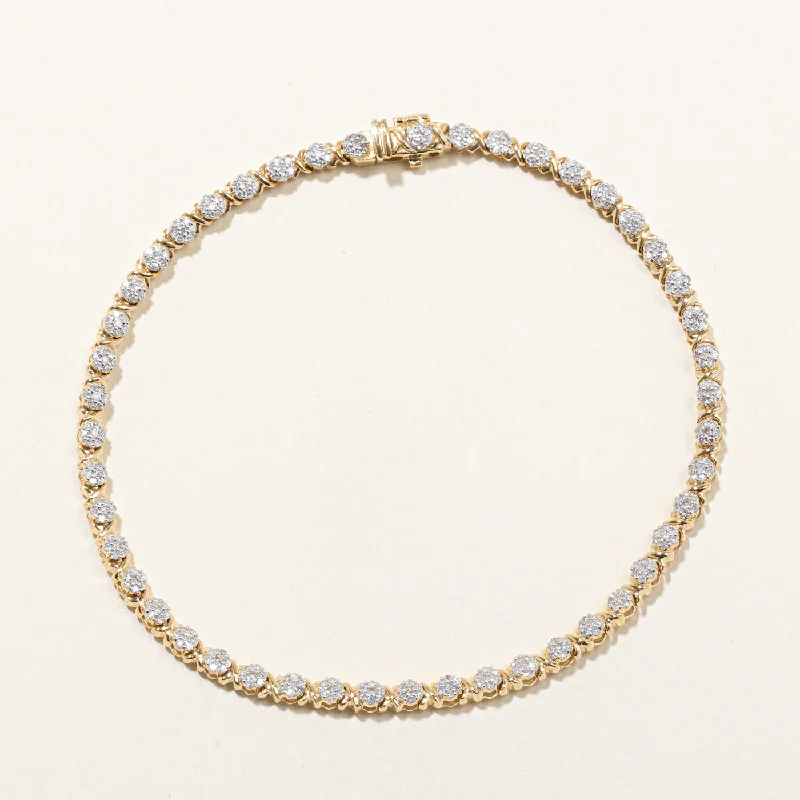 Diamond Cluster Tennis Bracelet | 1.00ctw | 8"|