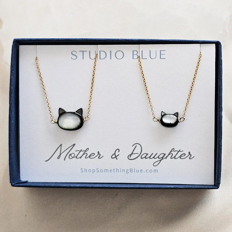 Mother & Daughter Kitty Cat Necklace Set