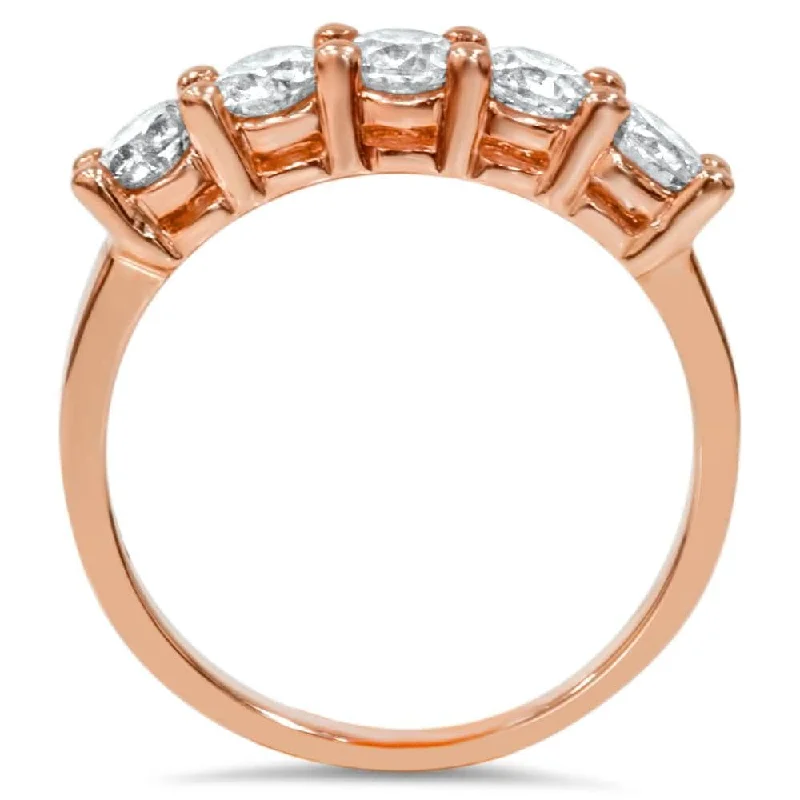 1 1/2CT 5 Stone Diamond Wedding Ring Rose Gold