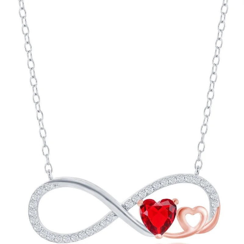 Classic Women's Necklace - Sterling Silver Ruby Heart White Infinity Sapphire | M-6843