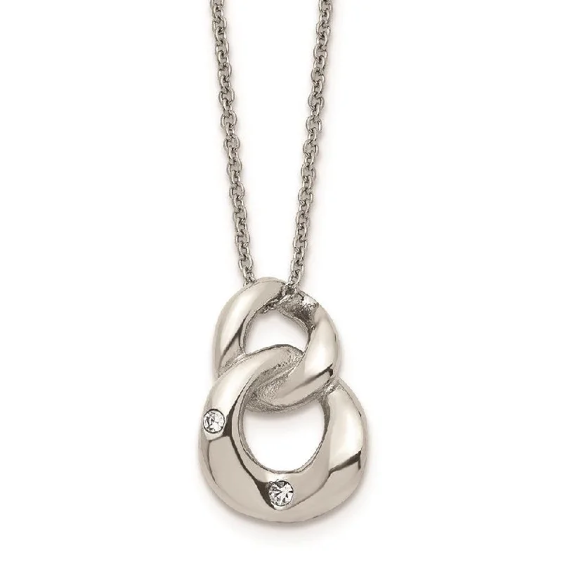 Stainless Steel Polished Two Loop 2 CZ Necklace