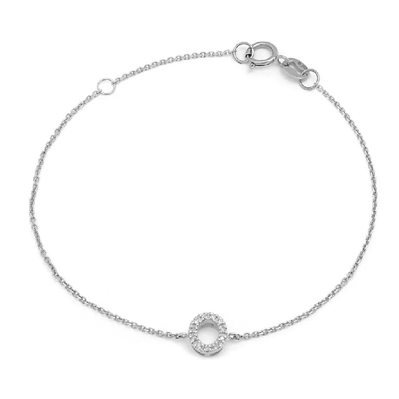 14K White Gold Diamond Initial "O" Bracelet