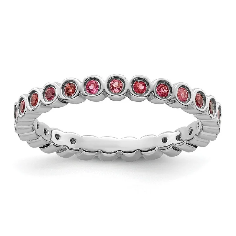 Curata 925 Sterling Silver Bezel Polished Patterned Stackable Expressions Pink Tourmaline Ring