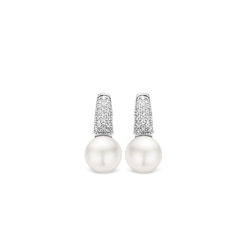 Ti Sento Sterling Silver Pearl and Pavé Cubic Zirconia Hoop Earrings