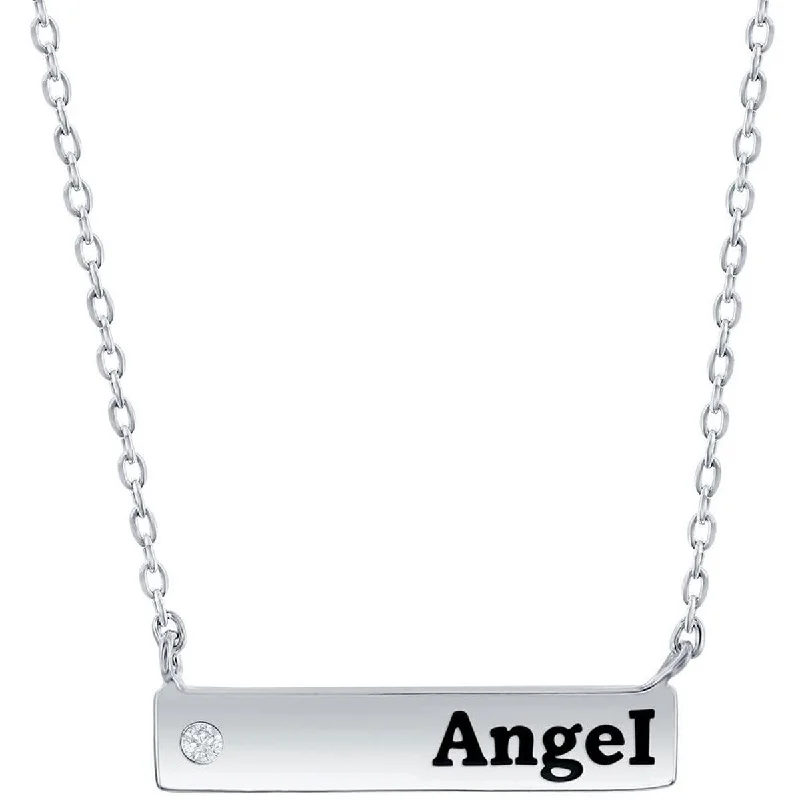 Classic Women's Necklace - Sterling Silver Bar and CZ Angel | M-6786