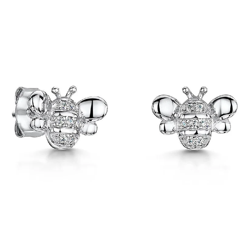 Jools Sterling Silver CZ Bee Stud Earrings