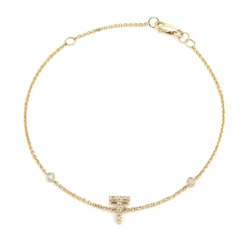 14K Gold Initial "T" Bracelet With Diamonds