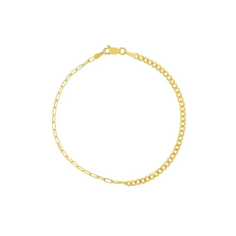 14K Yellow Gold 50/50 Paper Clip + Curb Chain Bracelet