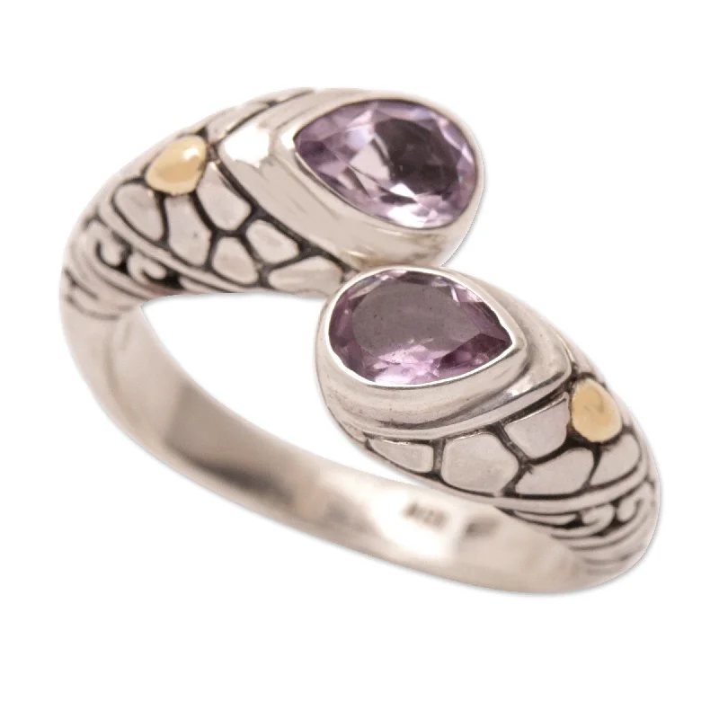 Novica Handmade Bright Enchantment Gold-Accented Amethyst Cocktail Ring