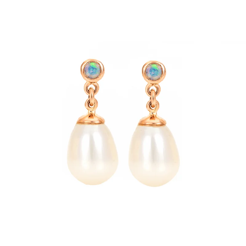 9ct Rose Gold Opal with Pearl Drop Earrings