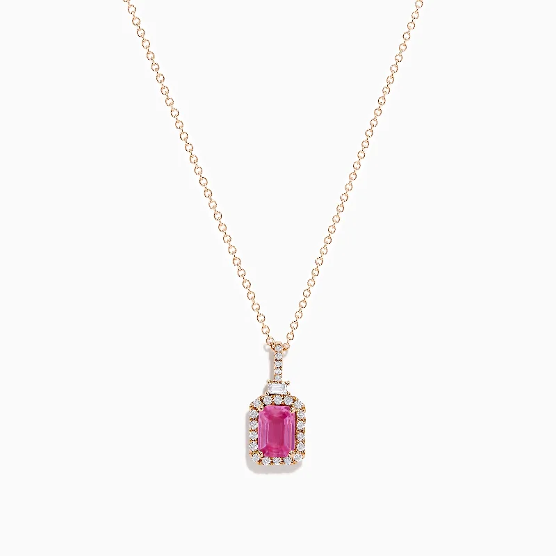 14K Rose Gold Pink Sapphire and Diamond Pendant