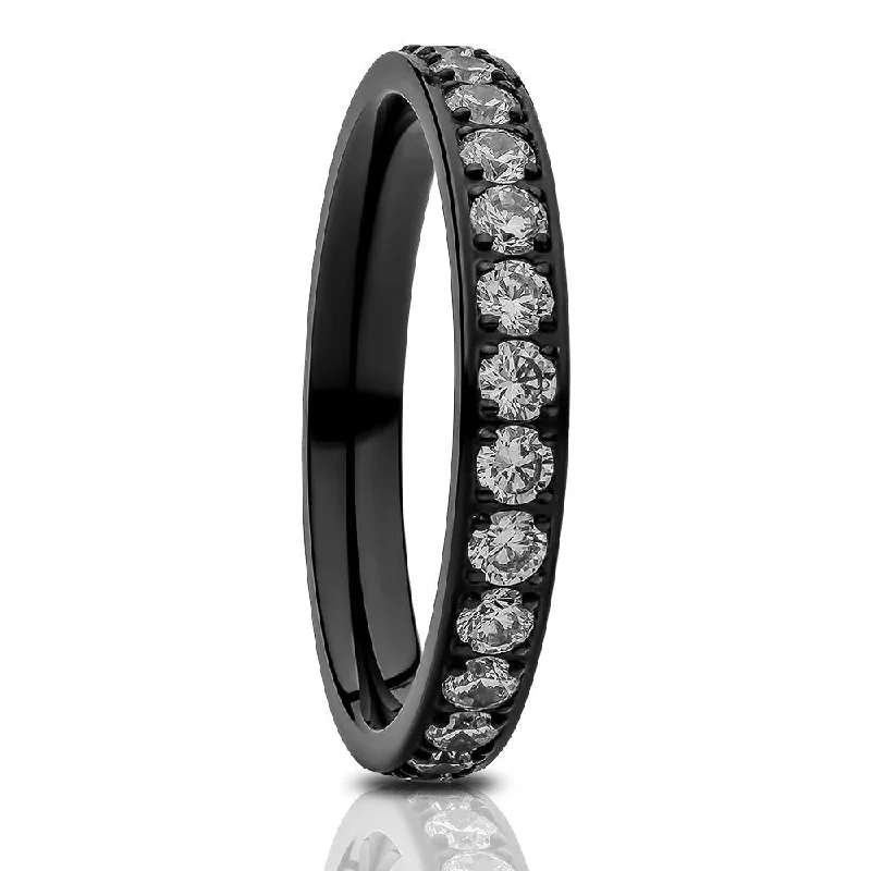 Black Titanium 3Mm Eternity Wedding Ring Comfort Fit Cz Stackable Band