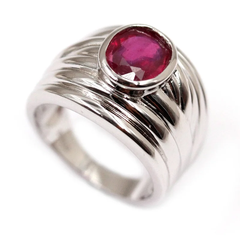 925 Sterling Silver Glass Filled Ruby Gemstone Ring