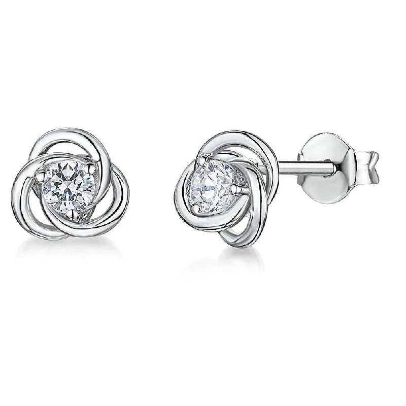 Sterling Silver and Cubic Zirconia Knot Stud Earrings