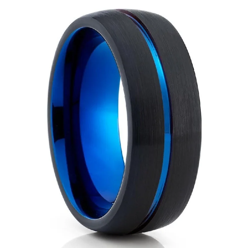 Blue Tungsten Wedding Ring Black Tungsten Ring 8Mm Wedding Ring Anniversary