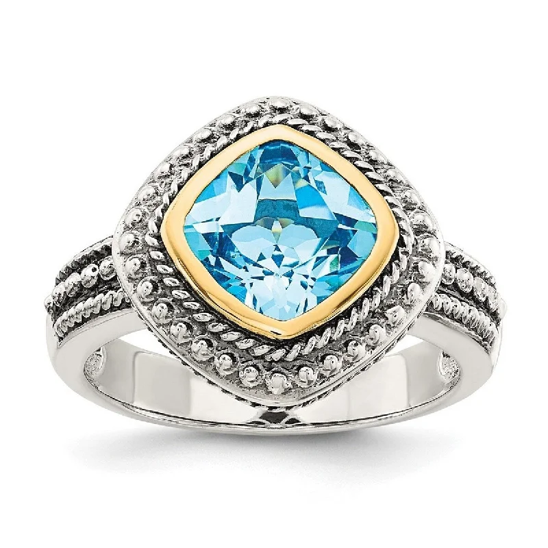 Curata 925 Sterling Silver Polished With 14k Blue Topaz Ring