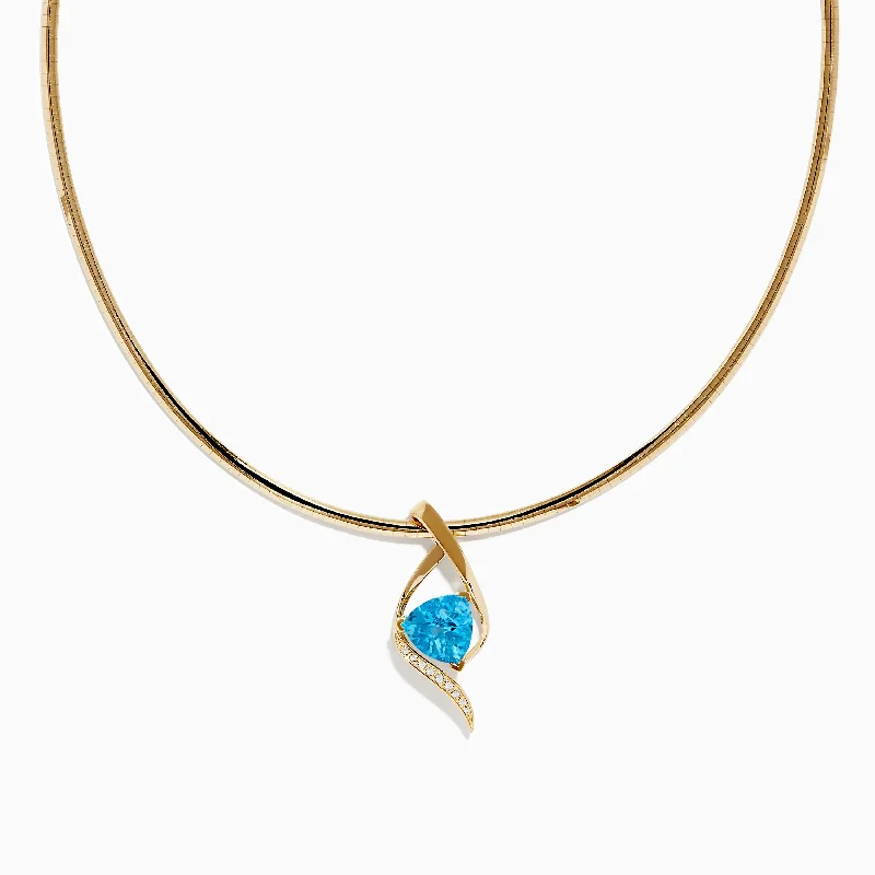 Ocean Bleu 14K Yellow Gold Blue Topaz and Diamond Pendant