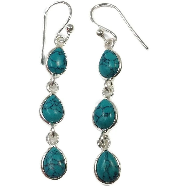 Turquoise Triple Stone Teardrop Earrings